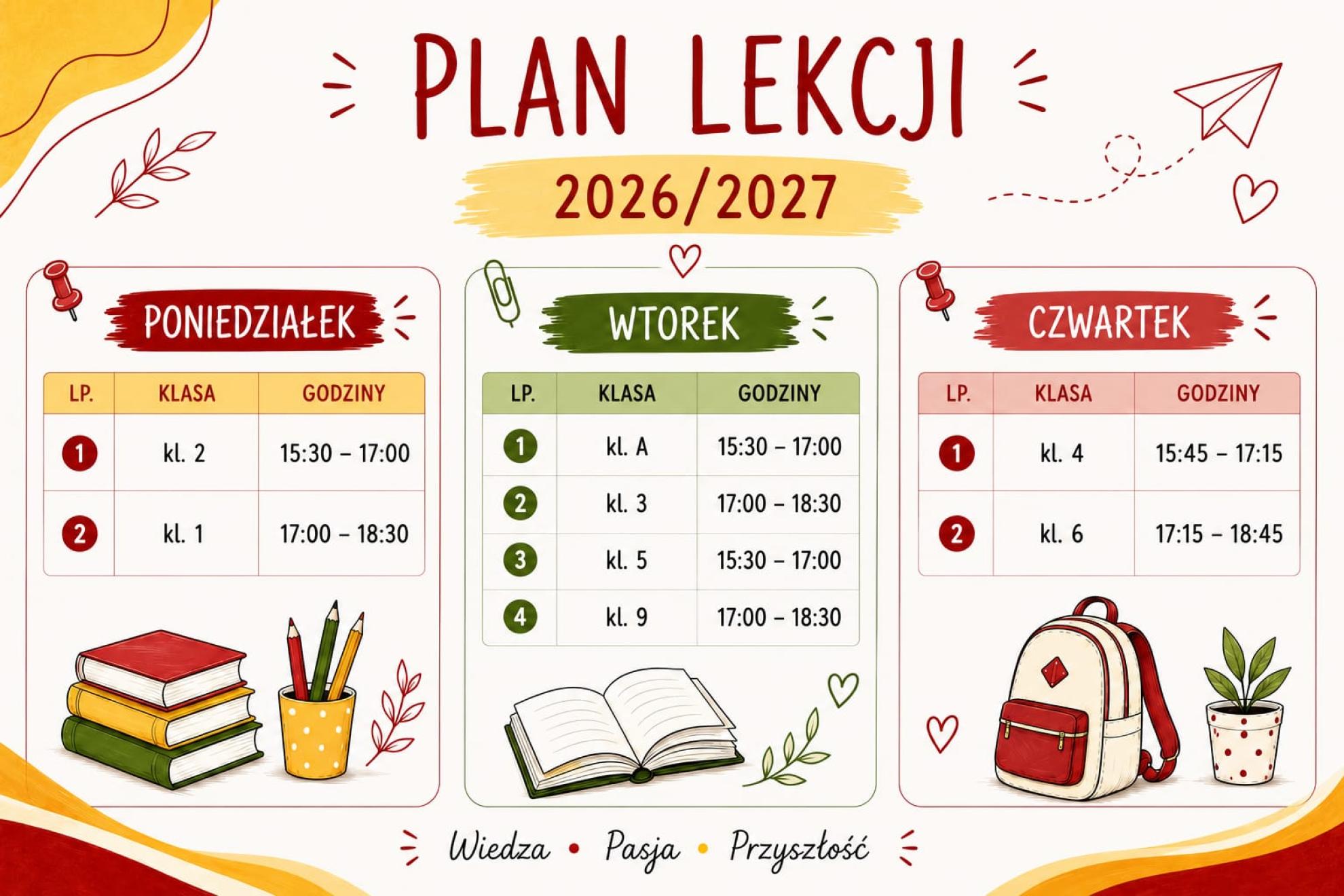Plan lekcji na rok szkolny 2026-2027